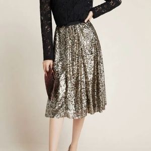 Anthropologie Maeve Orleans Sequined Midi Skirt Gold Small
